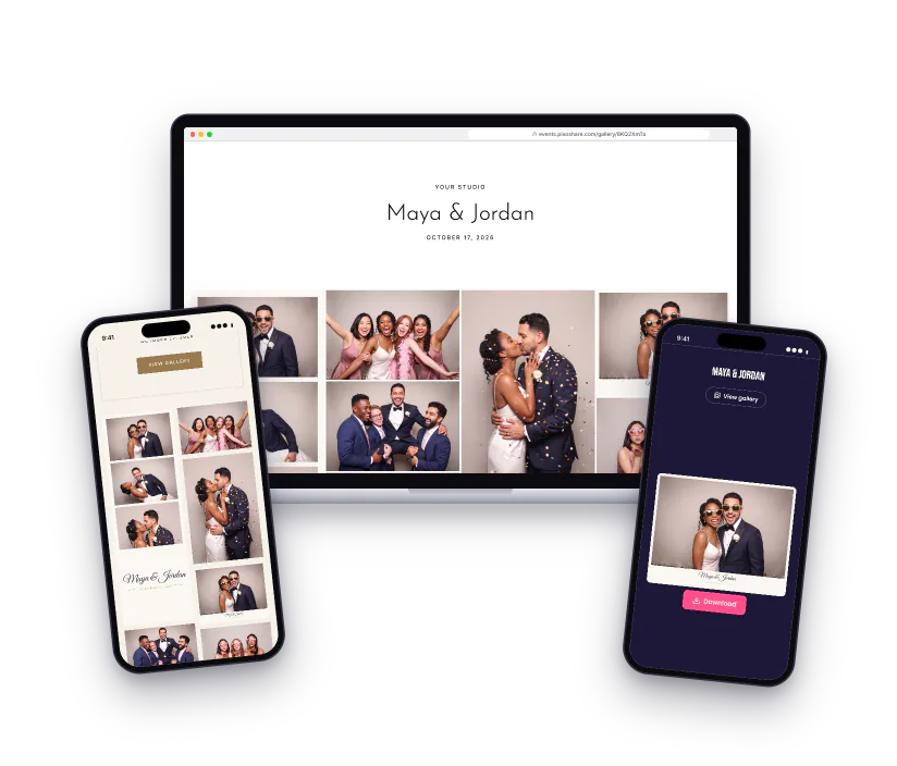 A gallery in the Minimal look on a laptop, and galleries in the Evening and Party looks on phones