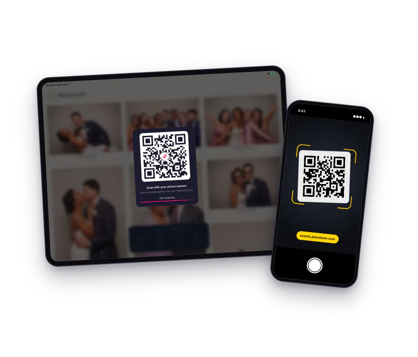 The QR code on the iPad station and a phone camera scanning it