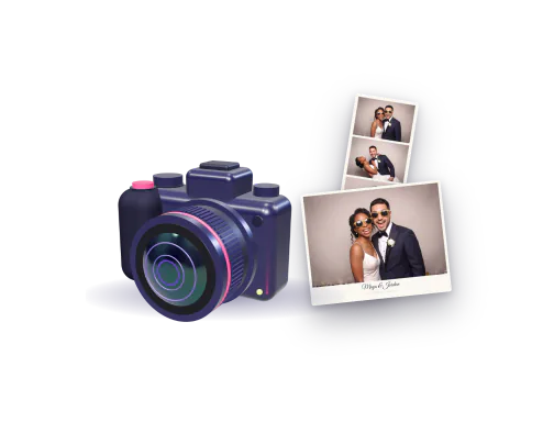 A camera with a photo strip and a print