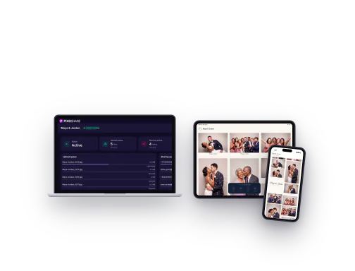 PixoShare for Windows syncing photos to the iPad station and a phone